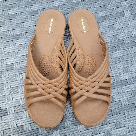 Okabashi Womens Size Large 9.5 to 10.5 Venice Slide Sandals Tan - Picture 3 of 9